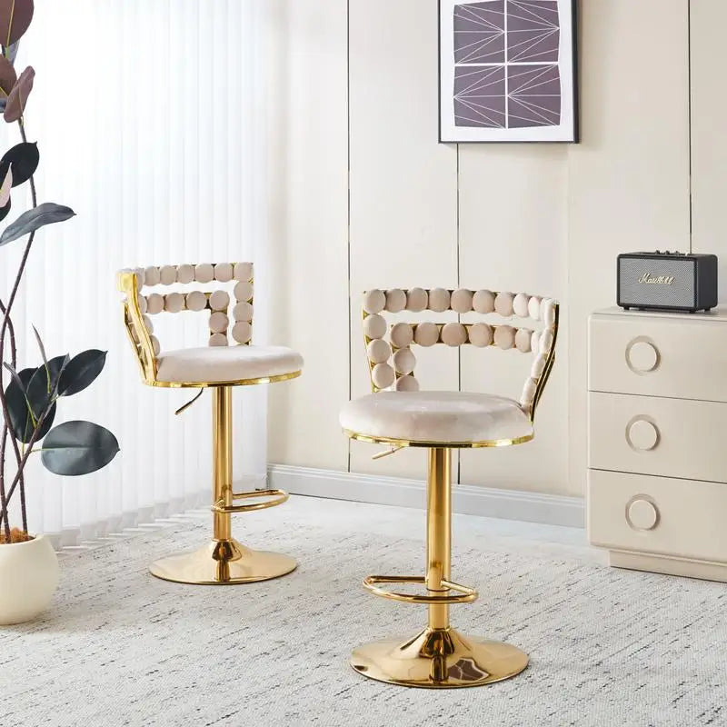 Modern Bar Chair Set of 2 with Gold Iron Legs, Soft Cushions & Comfortable Backrest for Dining Room, Living Room, Café, and Bar