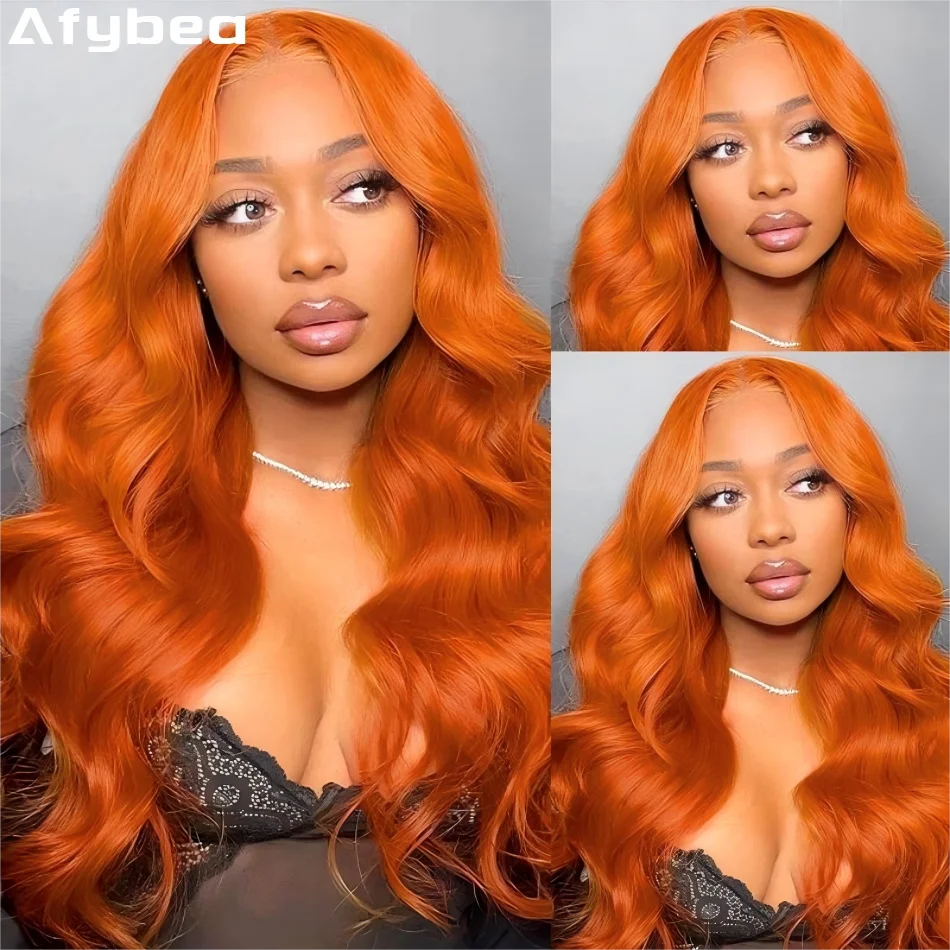 Ginger Human Hair Wigs Body Wave Frontal Wig 13X6 Human Hair Colored Lace Front Wig 30 36 Inch Brazilian Pre Plucked 250 Density