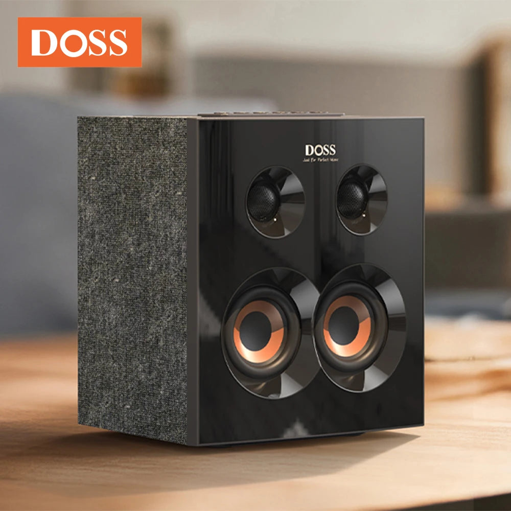 DOSS Home Bookshelf Bluetooth Speaker Powerful 90W Stereo Sound Extra Bass Subwoofer Sound Box 20H Playtime TWS Wireless Speaker
