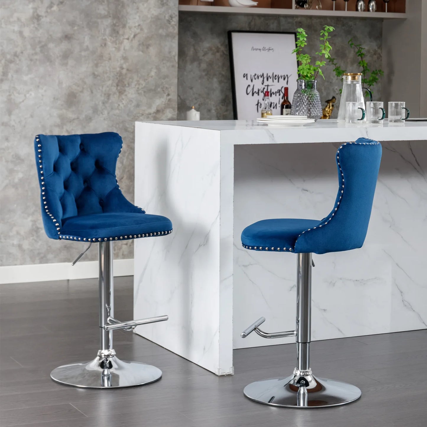 2PCS Swivel Velvet Bar Stools Counter Height Adjusatble Seat 360 ° Rotation Modern Soft Chairs for Home Kitchen Cafe Pub