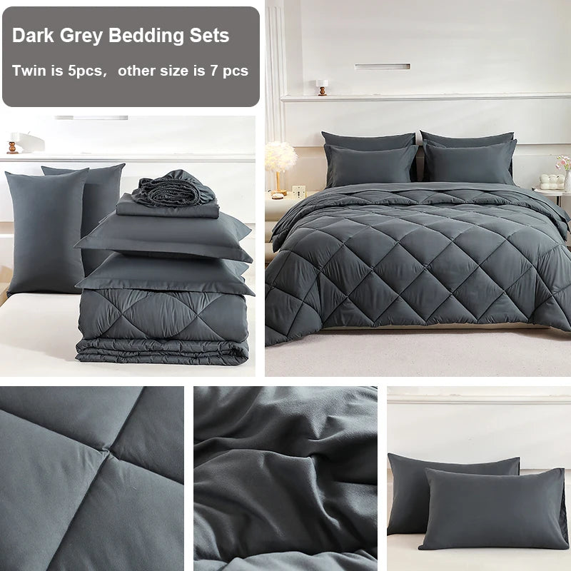 5pcs/7pcs Twin Full Queen King Bedding Sets Home Decor Comforter Flat Sheet Fitted Sheet Pillowcases Sleeping Sets