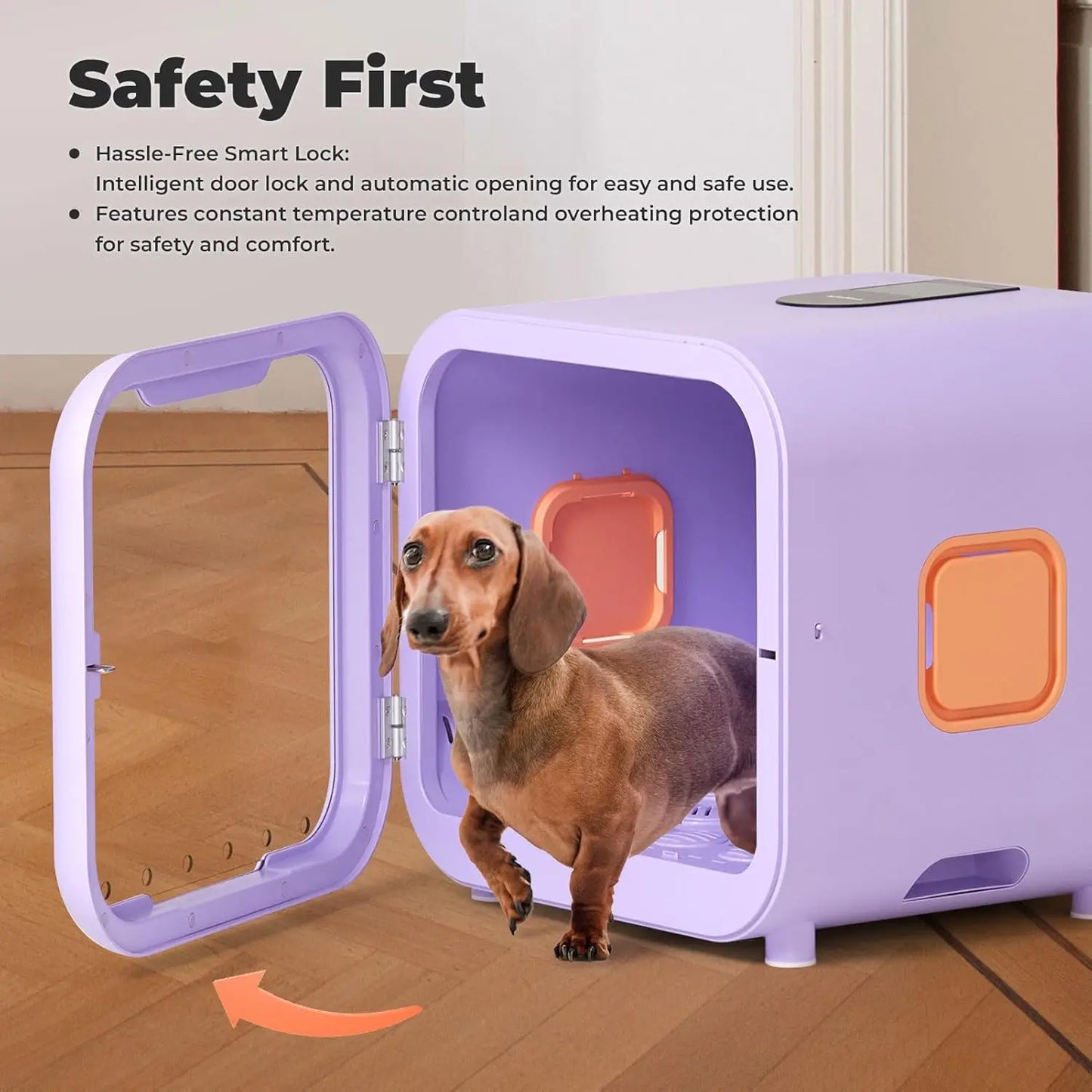 71L Ultra Quiet Pet Dryer Box for Dogs & Cats, Smart Temp Control, Ambient Light & Lock, Large Capacity Hair Dryer Box