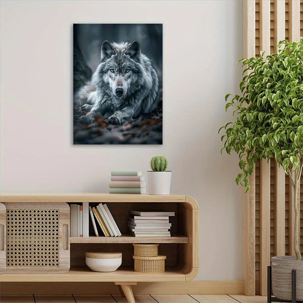 One, gorgeous gray Wolf canvas print, 11.8x15.7 inches, wood framed wall art, home and office decor