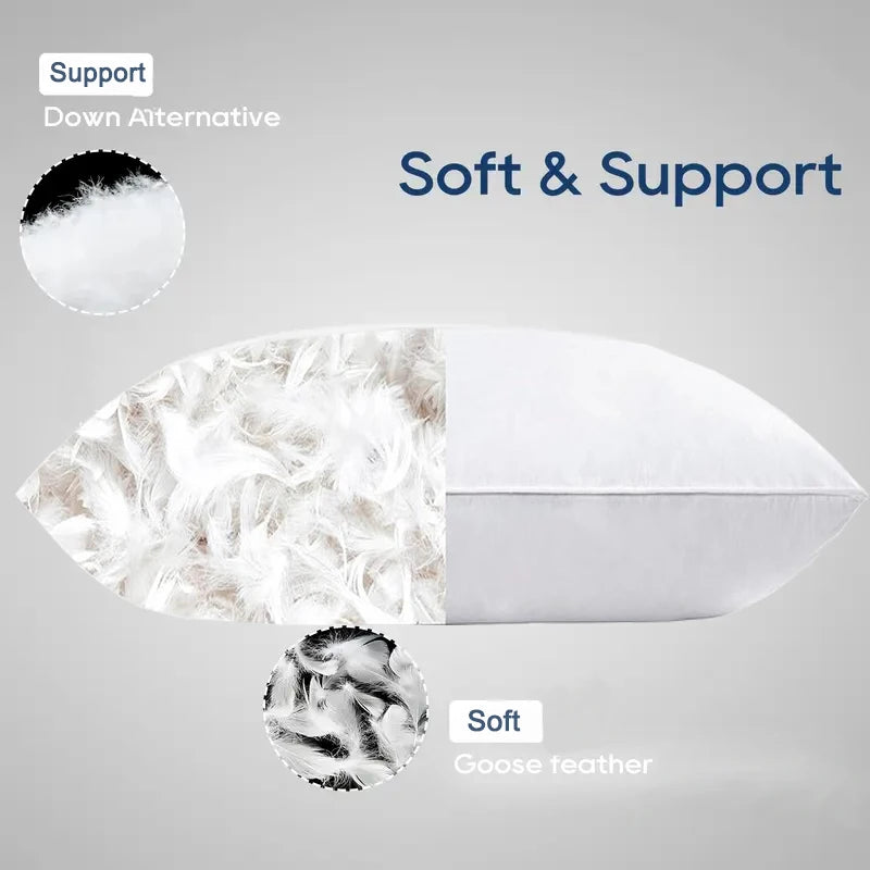 Luxury Goose Feather Pillow, Contains 50% Goose Feather, Soft, Fluffy and Breathable, Skin-friendly , Good Support, All Seasons
