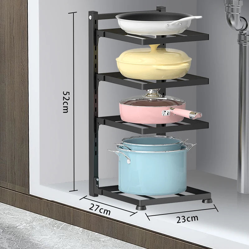 Kitchen Organizer Rack Adjustable Pot Cabinet Rack Holder Multi-layer Home Frying Pan Holder Pot Bowl Storage Racks Dropshipping