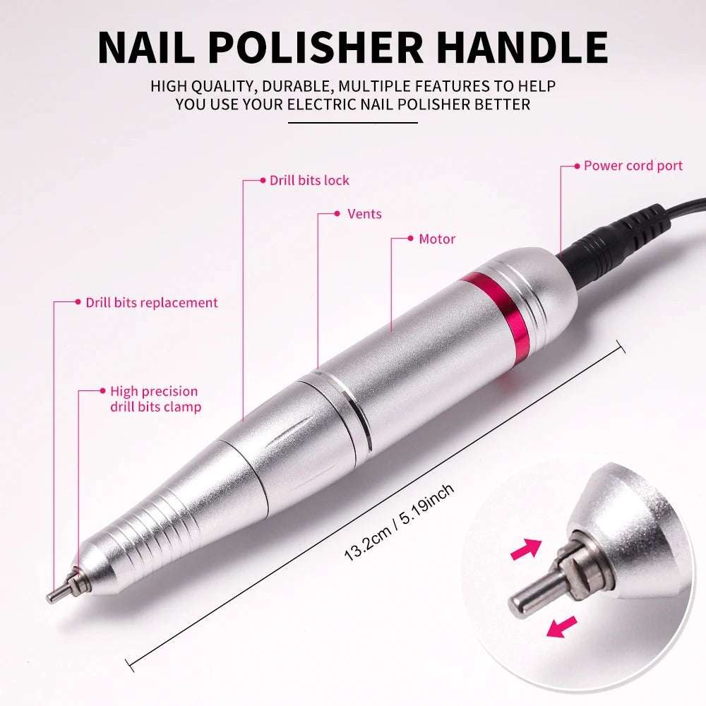Electric Nail Drill Machine Professional 45000RPM Electric E File with LCD Display for Acrylic Gel Polishing Removing Manicure