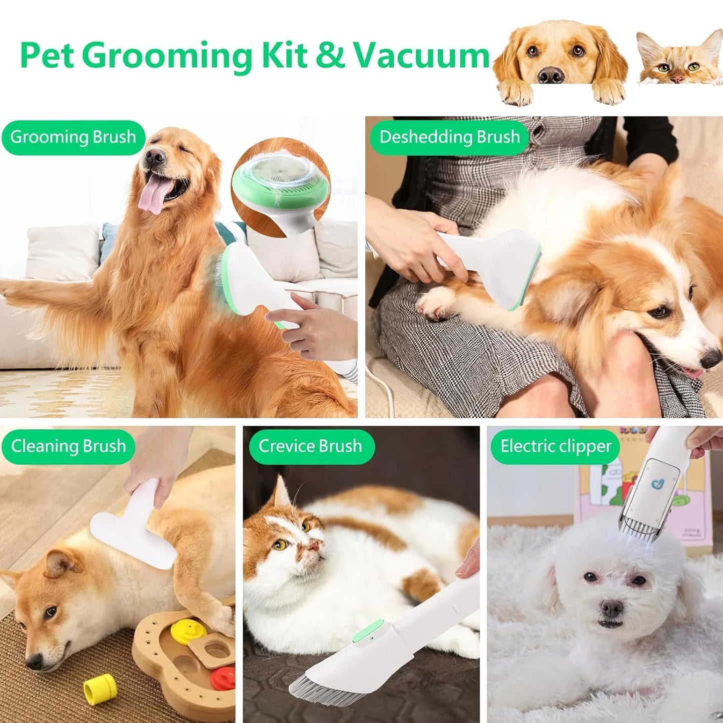 DishyKooker Pet Grooming Kit Vacuum With 5 Tools