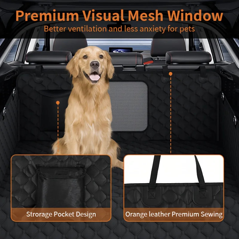 Dog Car Seat Cover With Storage Pockets Mesh Visual Window, Waterproof Nonslip, Heavy Duty Scratchproof Pet Dog Back Seat Cover