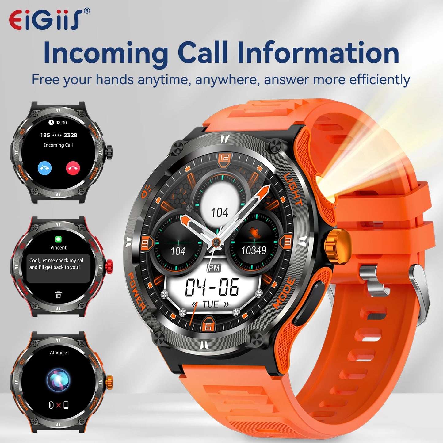 EIGIIS KT76 Smart Watch 3ATM Waterproof With Compass Bluetooth
