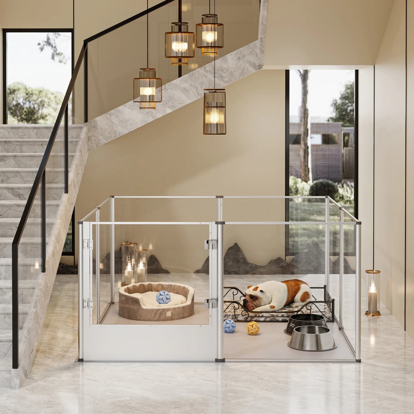 BingoPaw Acrylic Dog Playpen Fence Pet Clear Exercise Play Pen Whelping Box with Waterproof Fertility Pad for Cats, Puppies