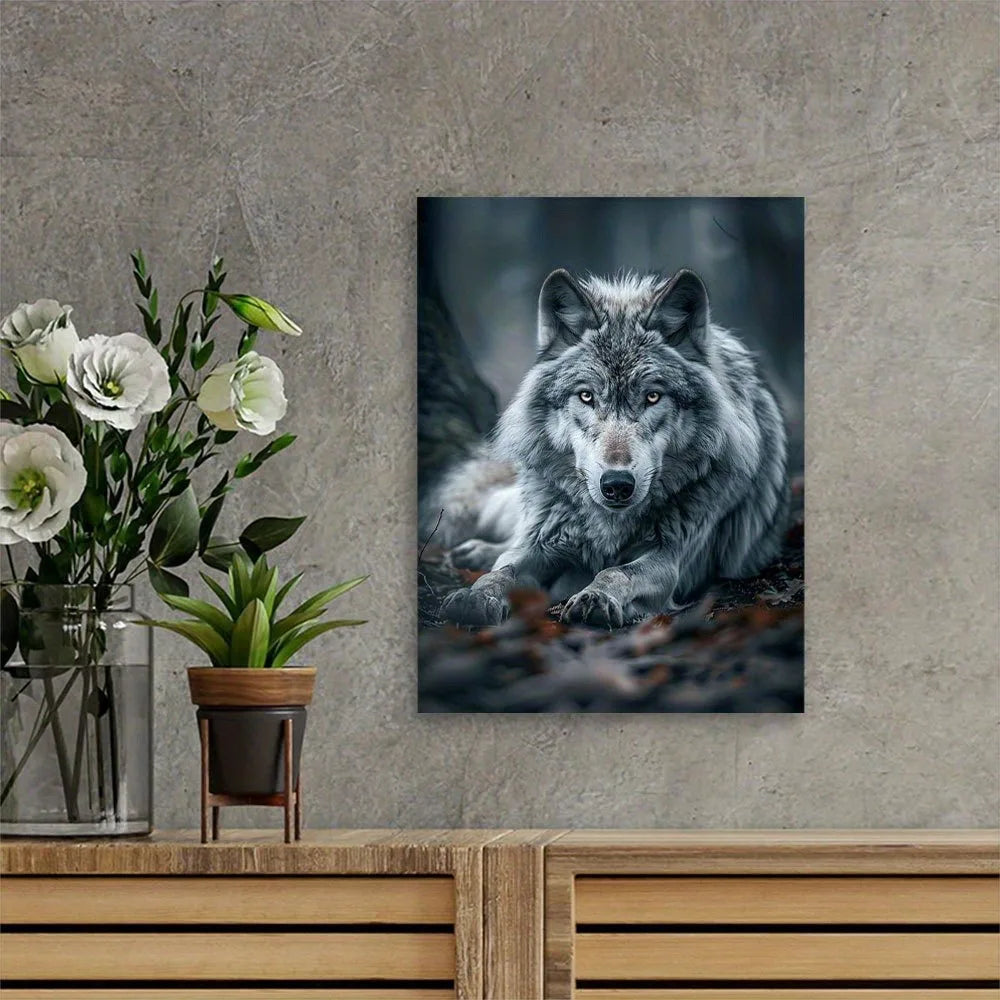 One, gorgeous gray Wolf canvas print, 11.8x15.7 inches, wood framed wall art, home and office decor