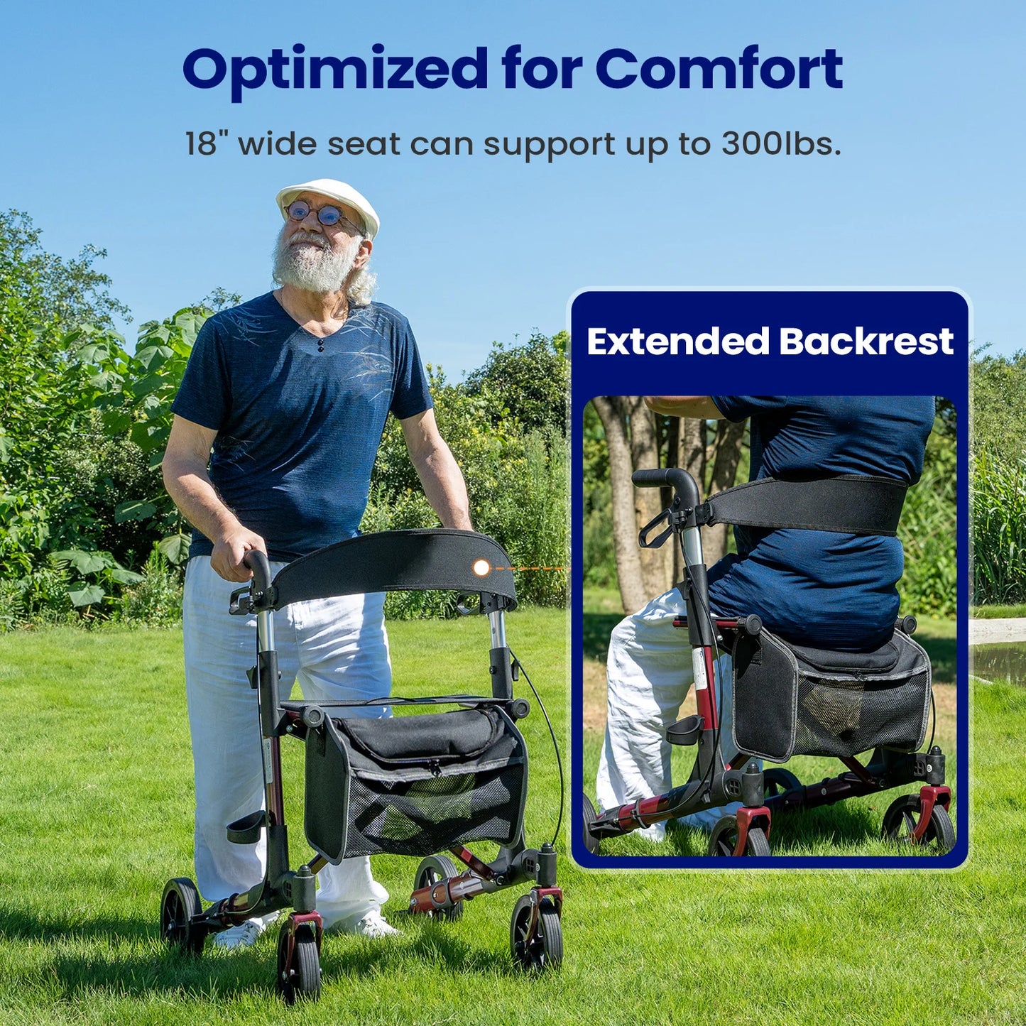 MAIDESITE Foldable Rollator Walker With Seat For Seniors All Terrain