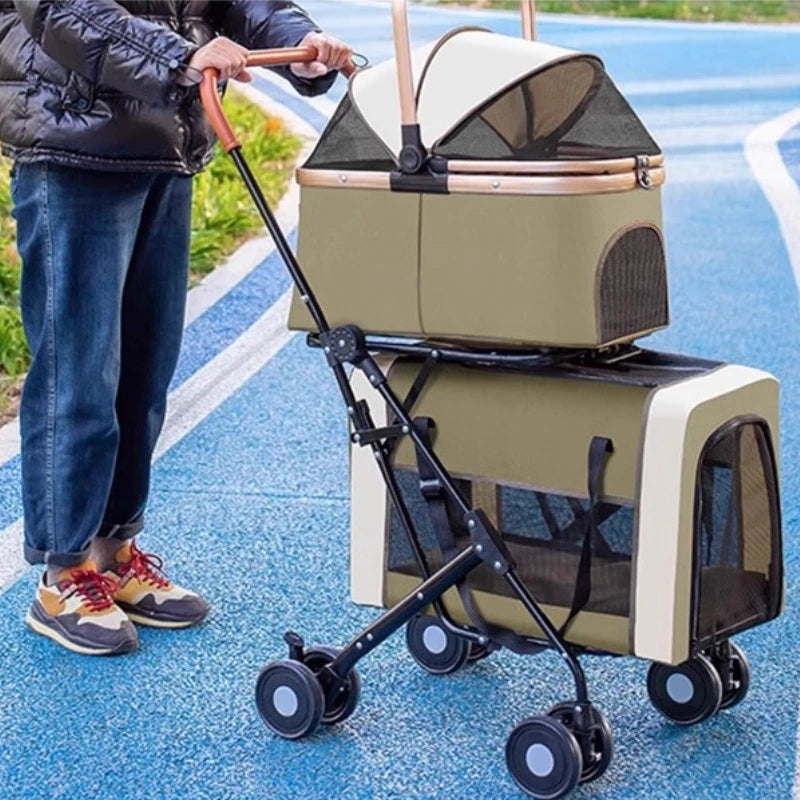 Dog Stroller, Detachable Pet Carrier Cart, Lightweight Foldable Pushcart, Outdoor Travel Dog Cart for Small Pets