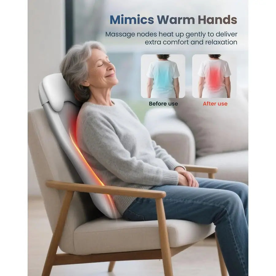 Cordless Back Massage Chair Pad with Multi Functions, 2D 3D Mix Shiatsu Neck and Back Massager with Heat, Chair Massager for Hom