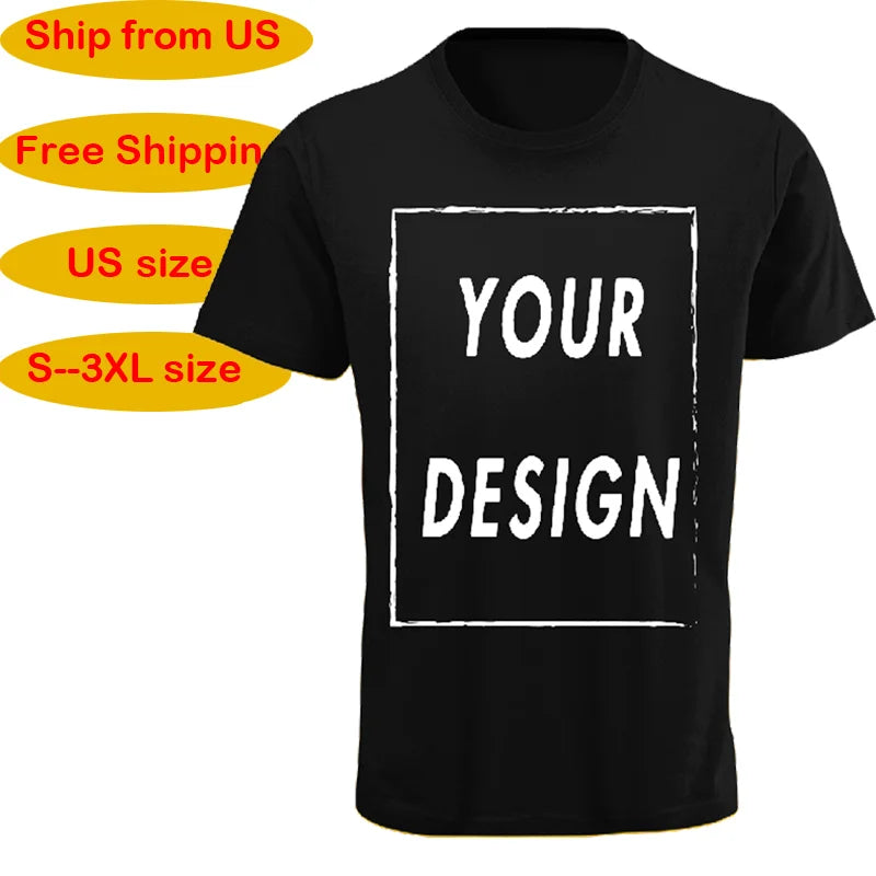 Custom T-shirt Male One-Side Print Personalized Make Your Photo Text Gift 100% Cotton Soft Casual T Shirt Made in US