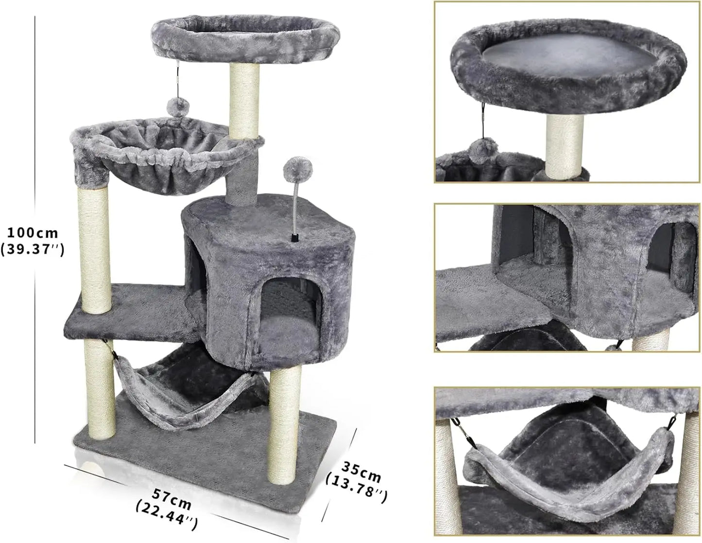 Cat Tree With Condo And Large Hammock For Playful Cats