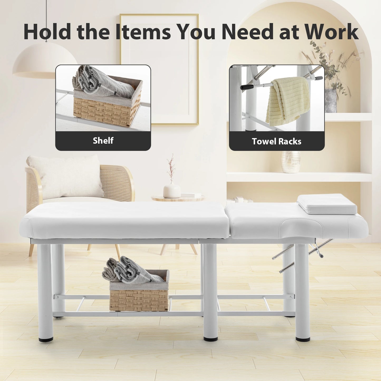 LZBEITEM Professioanl Massage Table, Backrest Adjustable, Removable Headrest, Bottom Shelf Storage, Memory Foam Layer Salon Bed