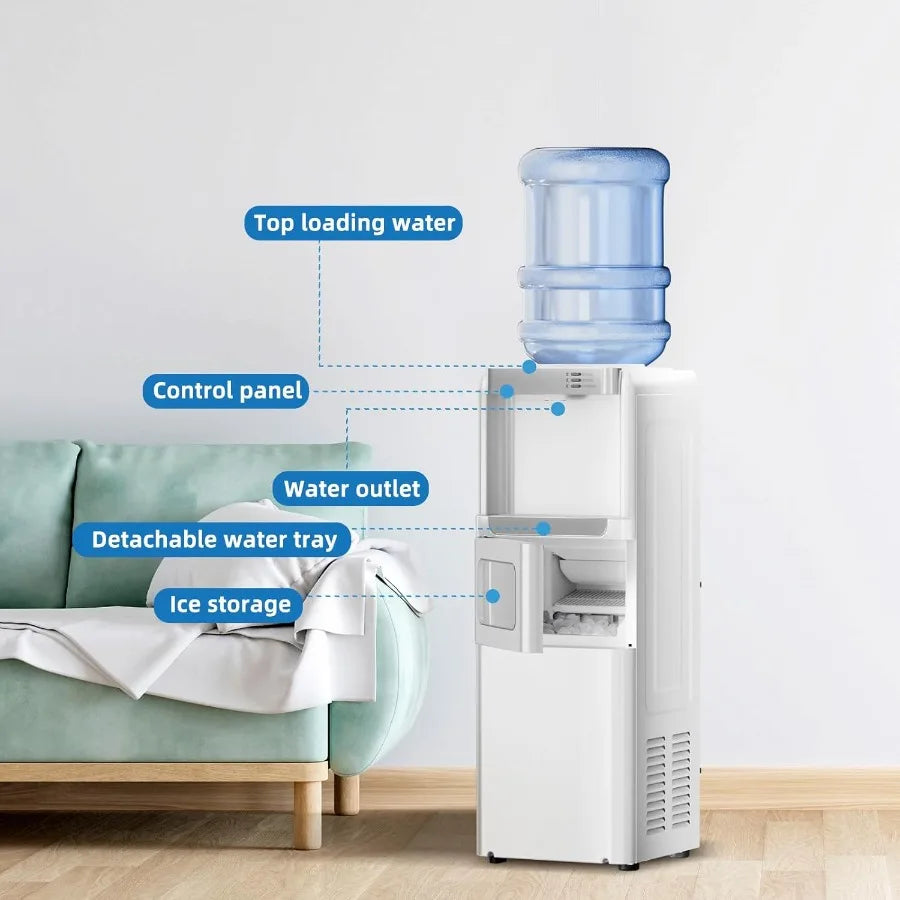 3-in-1 Hot and Cold Water Cooler Dispenser with Built-in Ice Maker for 3 to 5 Gallon Bottle Water Dispenser Ideal for Home Offi
