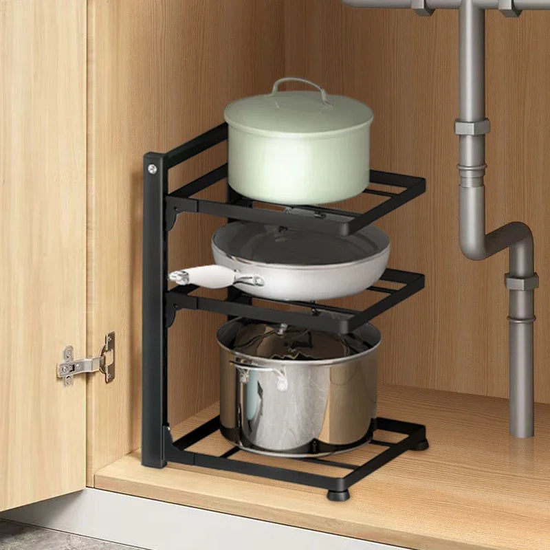 Kitchen Organizer Rack Adjustable Pot Cabinet Rack Holder Multi-layer Home Frying Pan Holder Pot Bowl Storage Racks Dropshipping