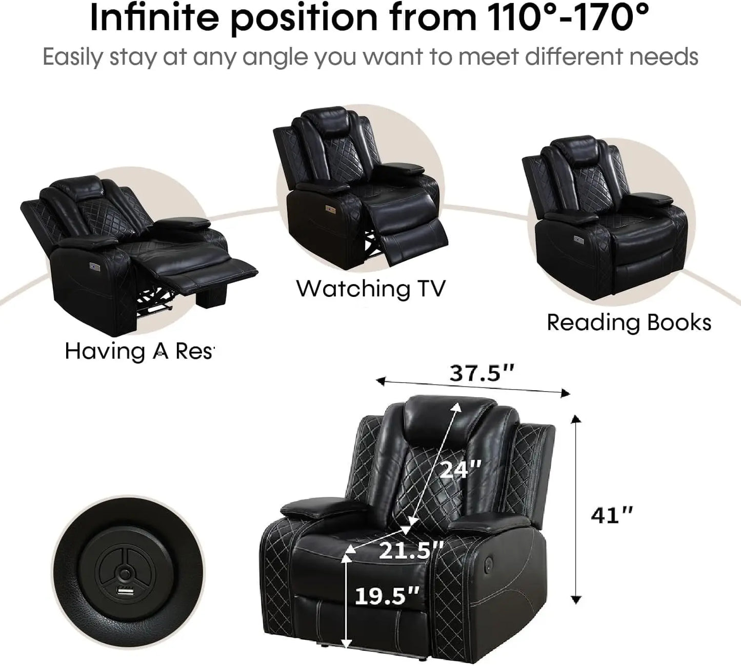 Power Recliner Sofa Sectional Sofa with LED Light for Living Room, Air Leather Reclining Corner Sectional Sofa Set