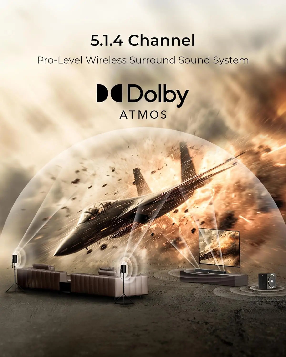 ULTIMEA 5.1.4 Surround SoundSystem TV Soundbar with Dolby Atmos&APP Control, Home Cinema Bluetooth Speaker&8" Wireless Subwoofer