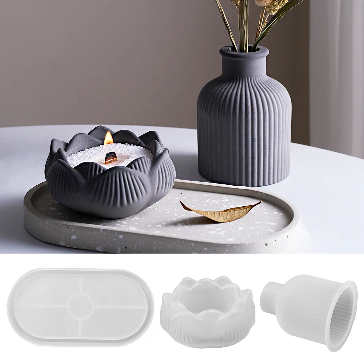 Concrete Craft Silicone Mold Set Vase Candlestick Tray Storage Box Plaster Resin Mold Home Decor Supplies Table Ornaments