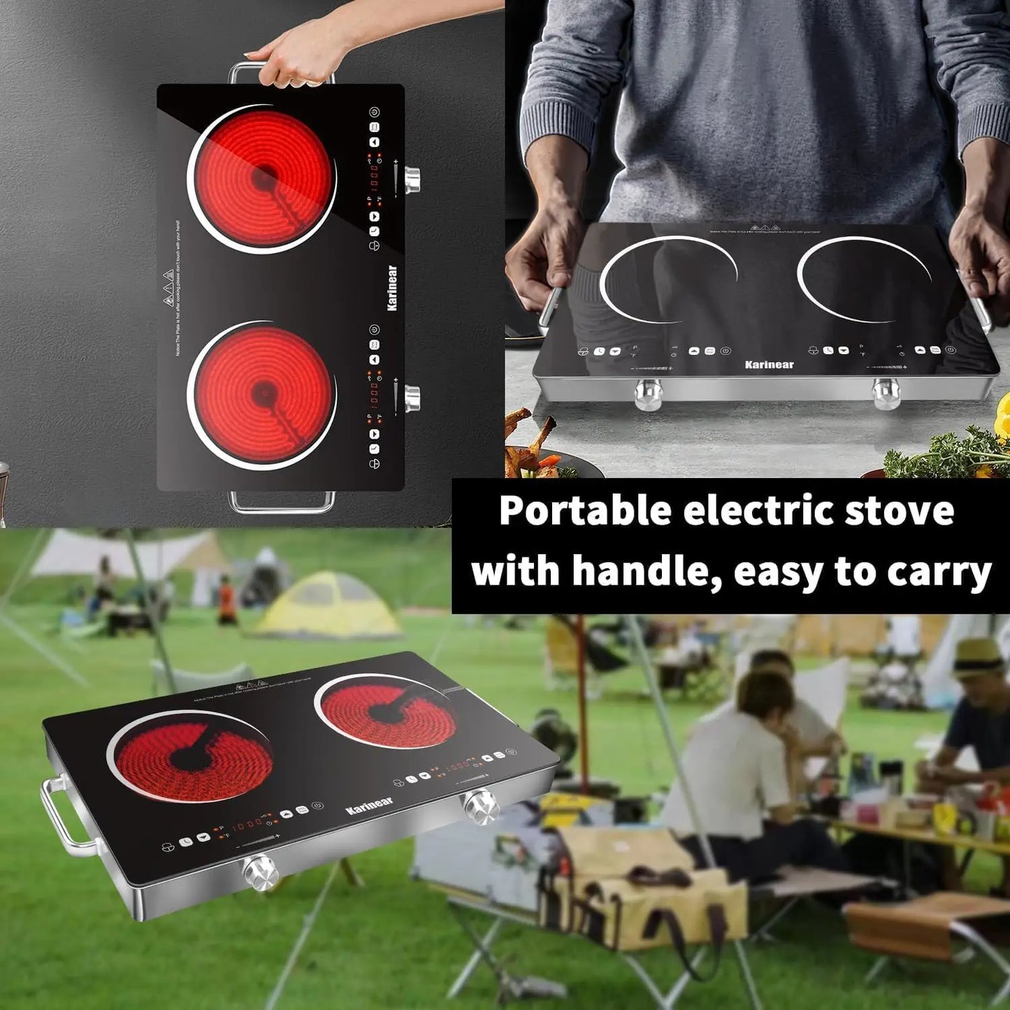 Karinear Ceramic Hob Dual Zone 3200W Plug With Safety Lock