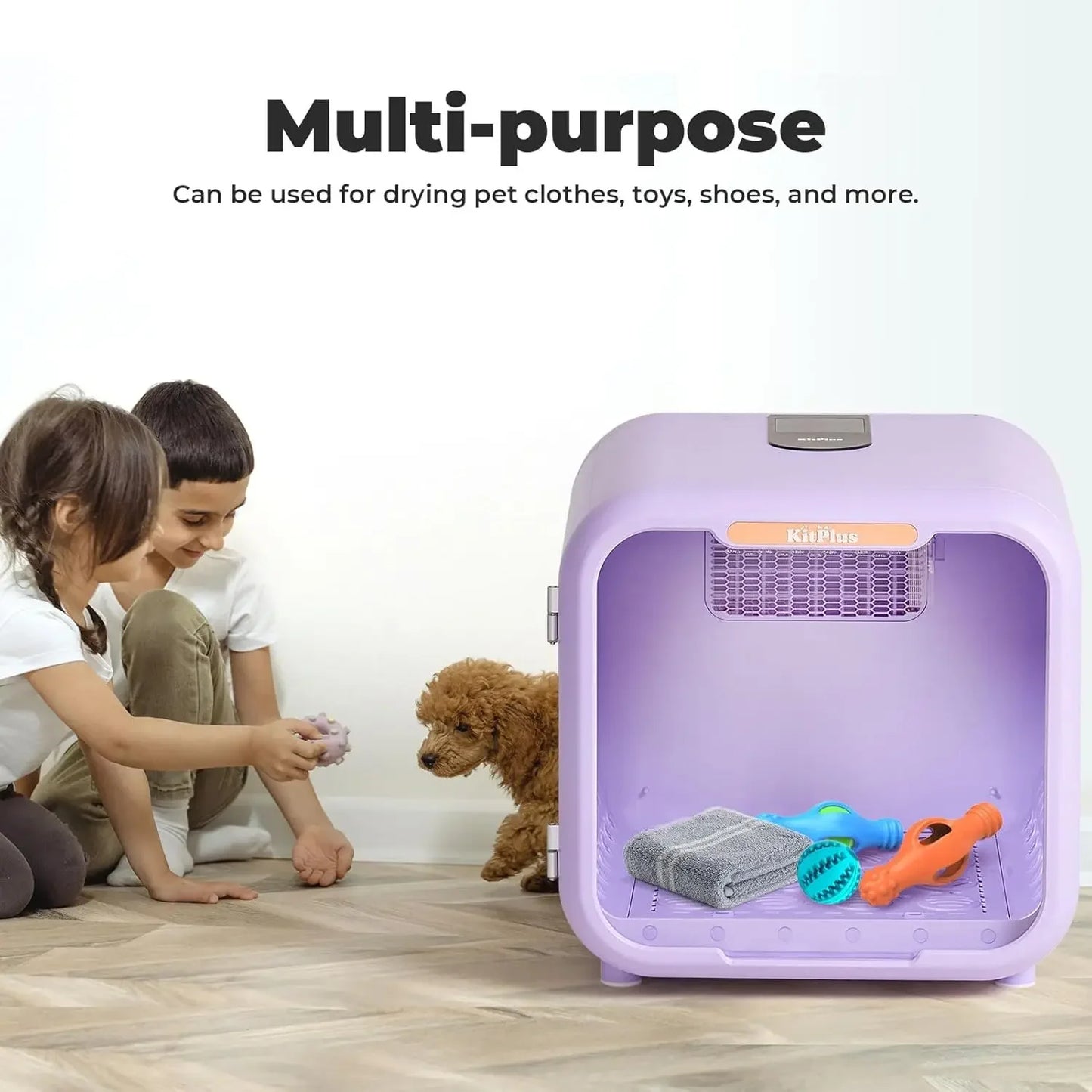 71L Ultra Quiet Pet Dryer Box for Dogs & Cats, Smart Temp Control, Ambient Light & Lock, Large Capacity Hair Dryer Box