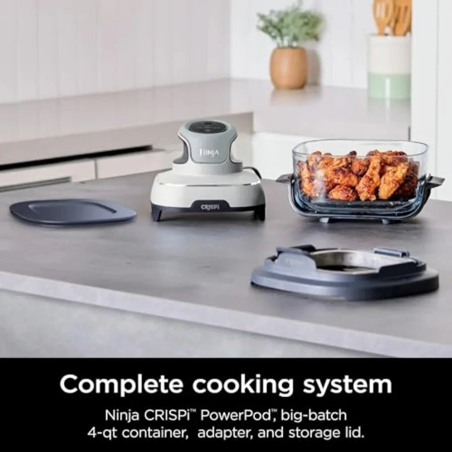 FN090 Crispi 3-in-1 4QT Portable Cooking System with TempWare Container 1500W for Home Kitchens Recrisp Air Fry and Max Crisp F