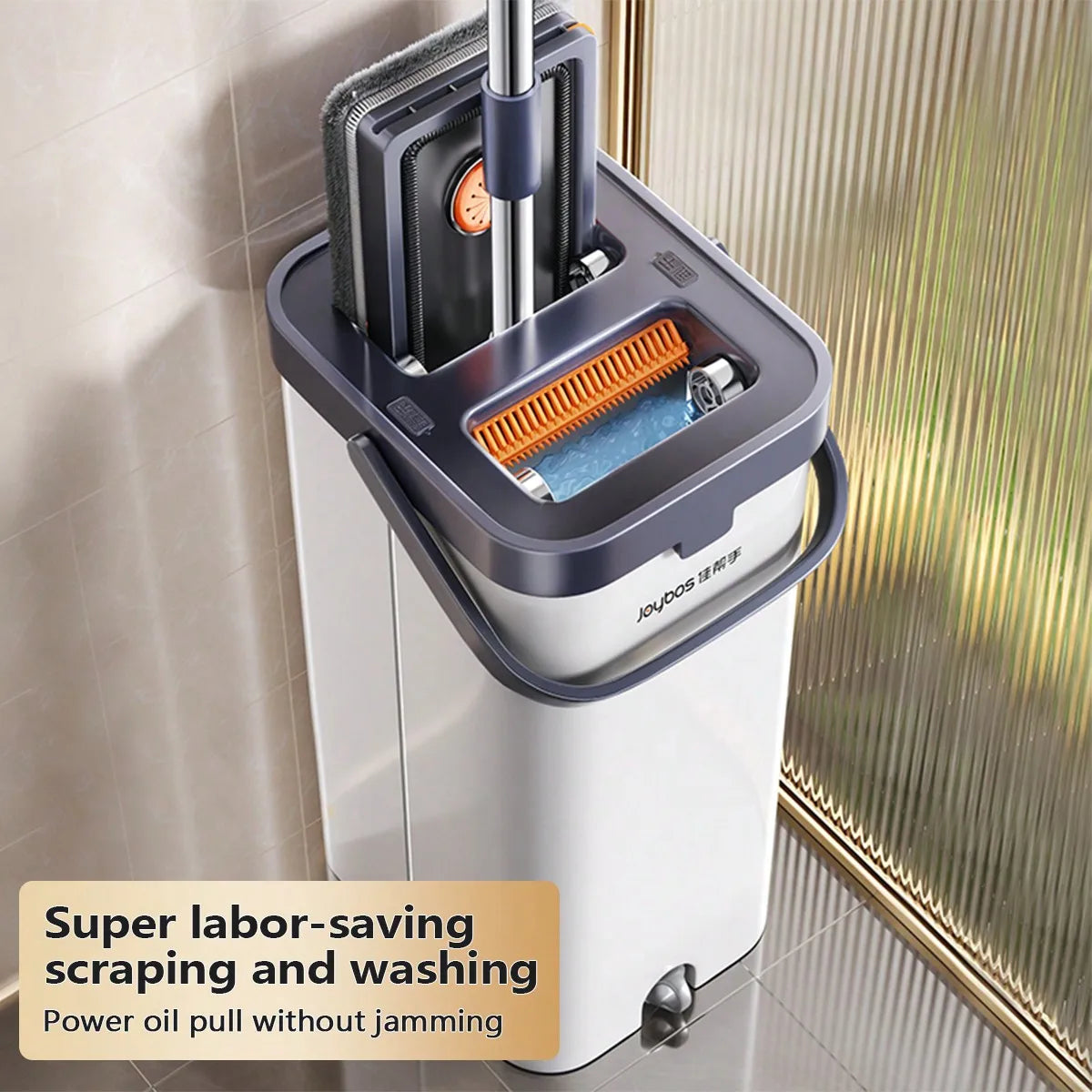 1 Pc Flat Mop And Bucket Set, With 2PCS Washable Composite Microfiber Mops Pad, With Self-Cleaning System, With Self-Wringing