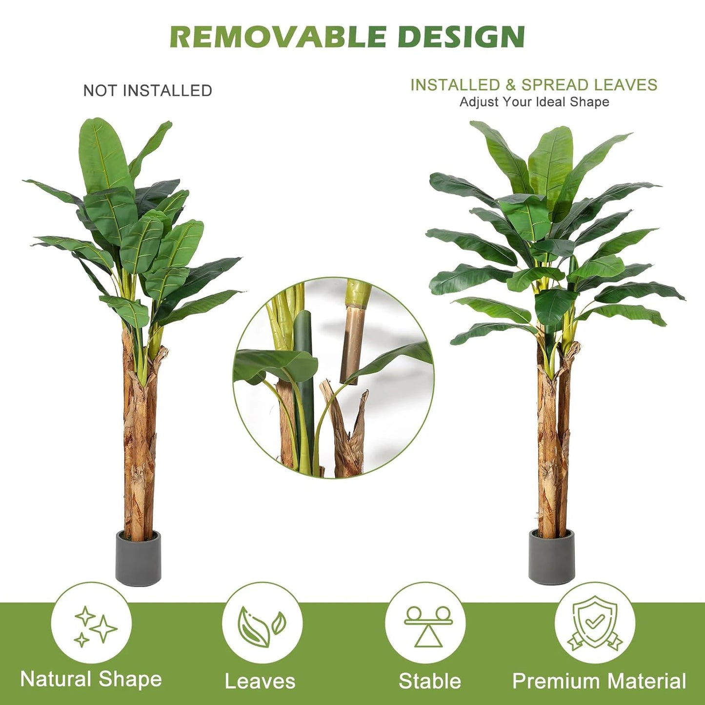 Artificial Banana Tree 7FT/6FT/5FT, Faux Banana Tree with Grey Planter, Artificial Plants with Fake Banana Leaves Plant for Home