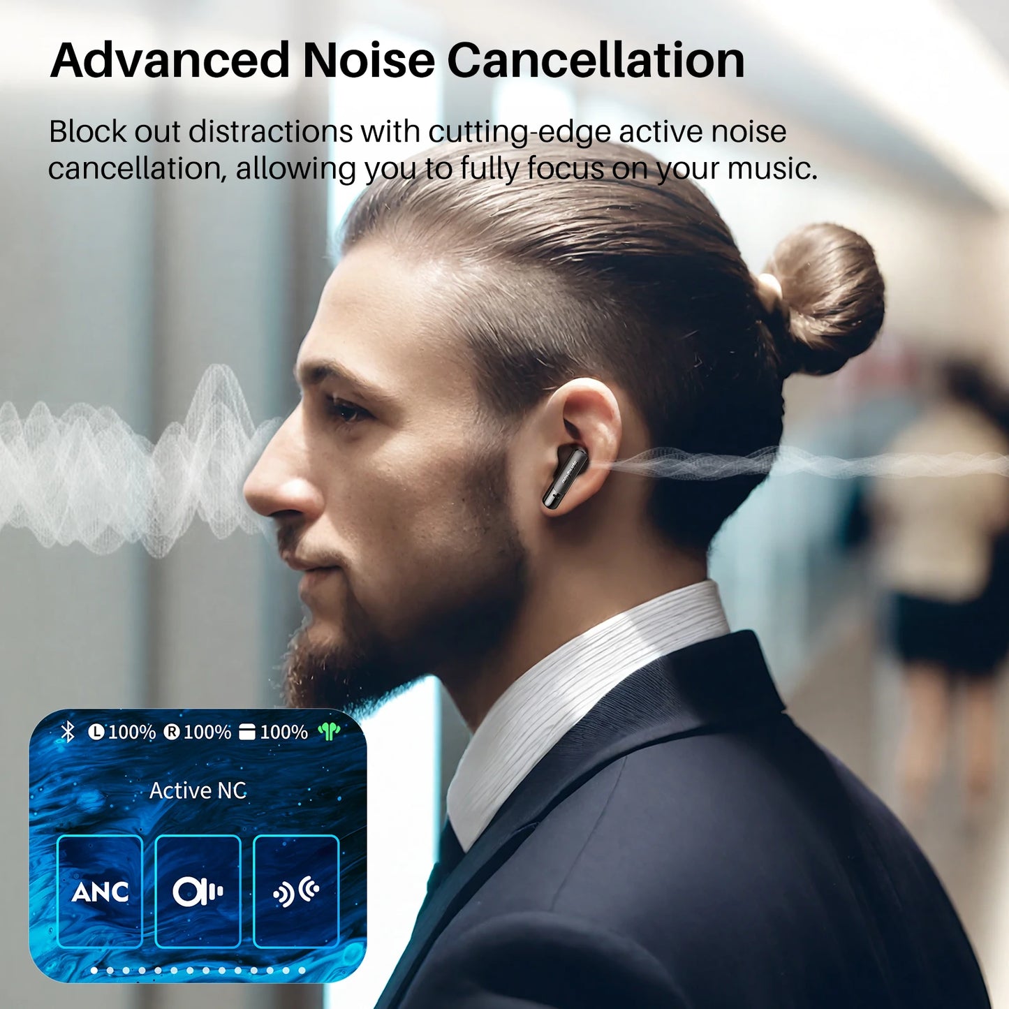 Wireless Earbuds with LCD Touch Screen Control ANC Noise Cancelling Earphones Music/Game/Movie Mode Immersive