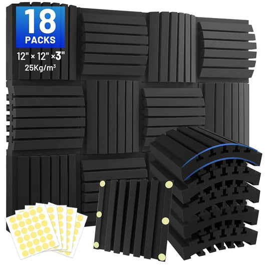 Curved Acoustic Foam 18 Pack 3-Layer Acoustic Panels Sound Insulation Sound-absorbing Soundproof Foam Wall Panel Home Acoustic