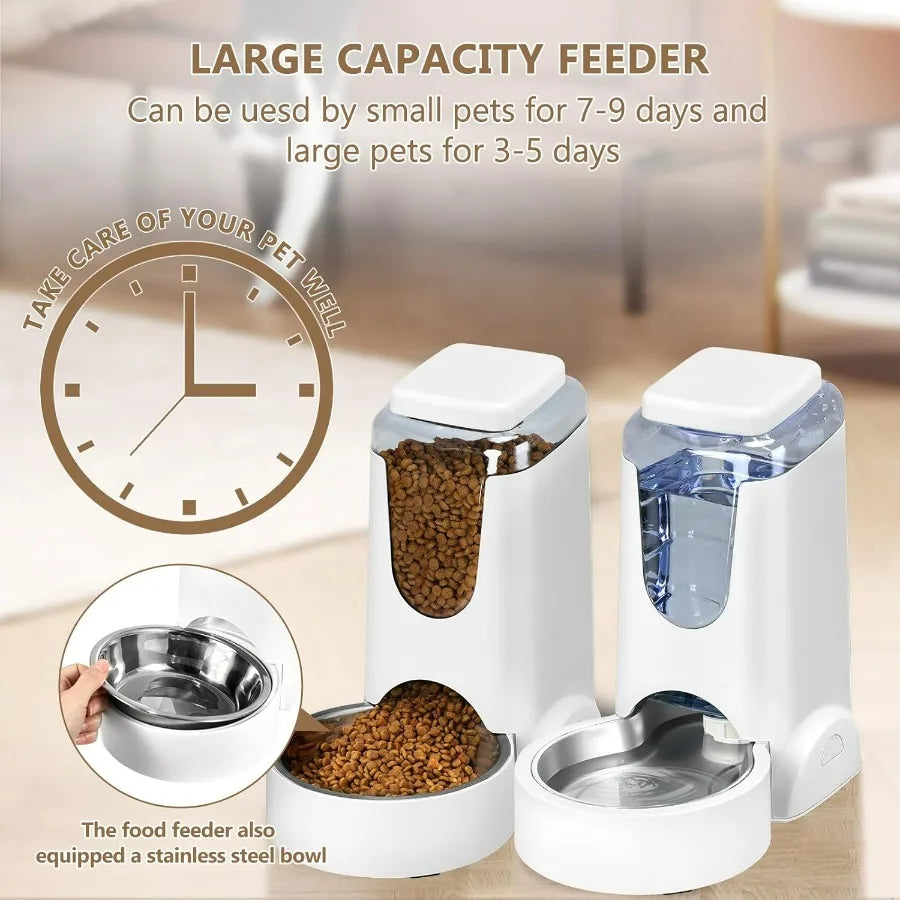 Automatic Cat Feeder And Water Dispenser With Stainless Steel Bowl