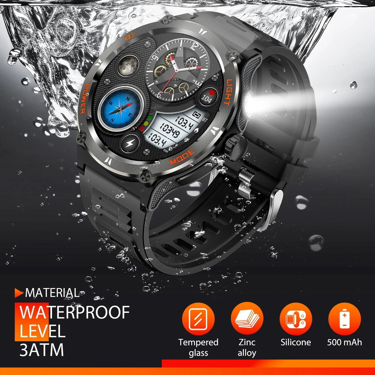 EIGIIS KT76 Smart Watch 3ATM Waterproof With Compass Bluetooth