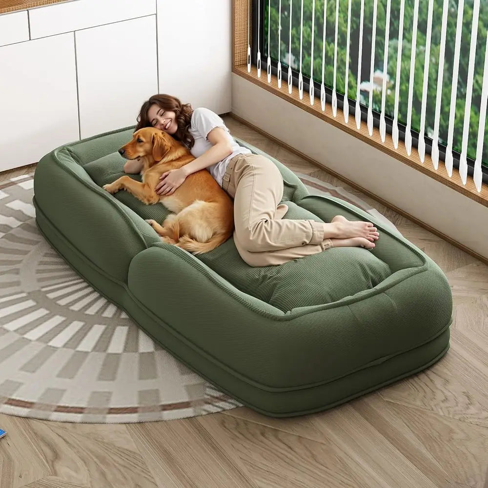 Corduroy Human Size Dog Bed, Oversized Foldable Human Dog Bed for Adults and Pets, Adjustable Lounge Sofa Bed with Cushions, Gia