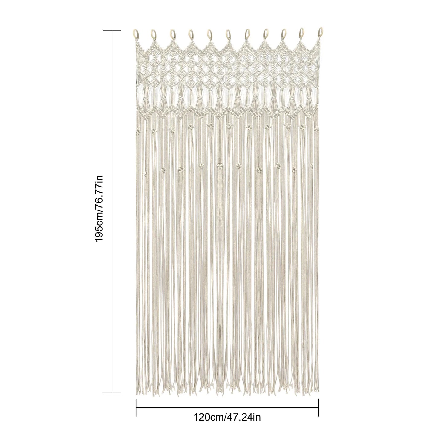 Woven Curtain Bohemian Curtain 120 x 195 cm White for Living Room Hallway Bedroom Bathroom - Plain, Unlined, Washable