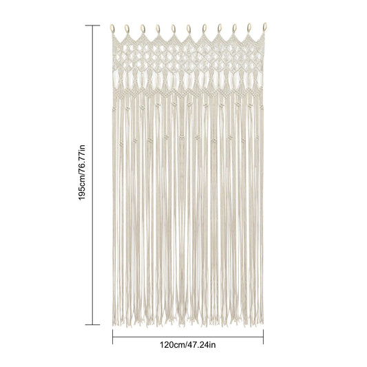 Woven Curtain Bohemian Curtain 120 x 195 cm White for Living Room Hallway Bedroom Bathroom - Plain, Unlined, Washable