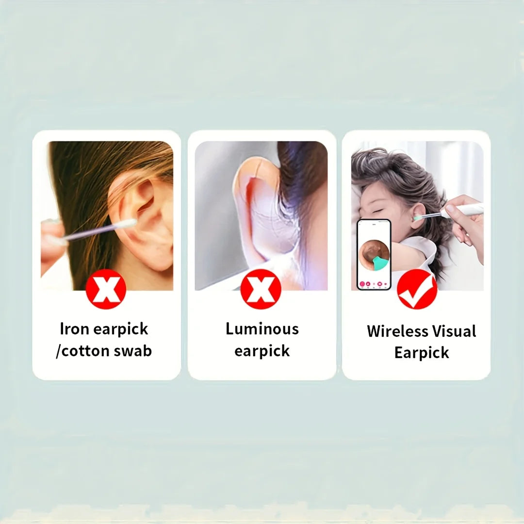 Ear wax removal camera tool set, 1080P high-definition, LED light, APP viewing, with 6 replaceable spoon heads, USB charging