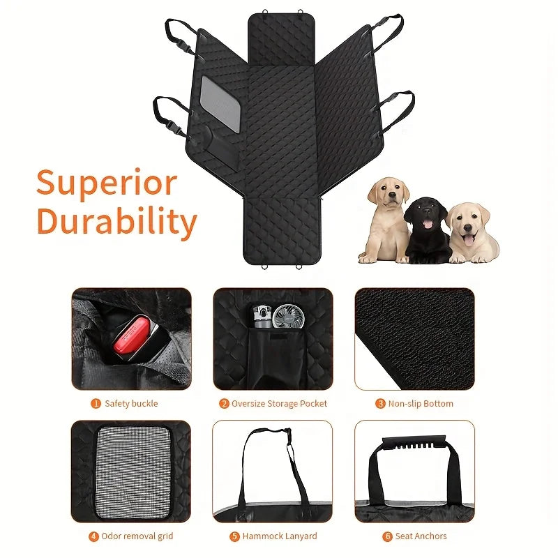 Dog Car Seat Cover With Storage Pockets Mesh Visual Window, Waterproof Nonslip, Heavy Duty Scratchproof Pet Dog Back Seat Cover