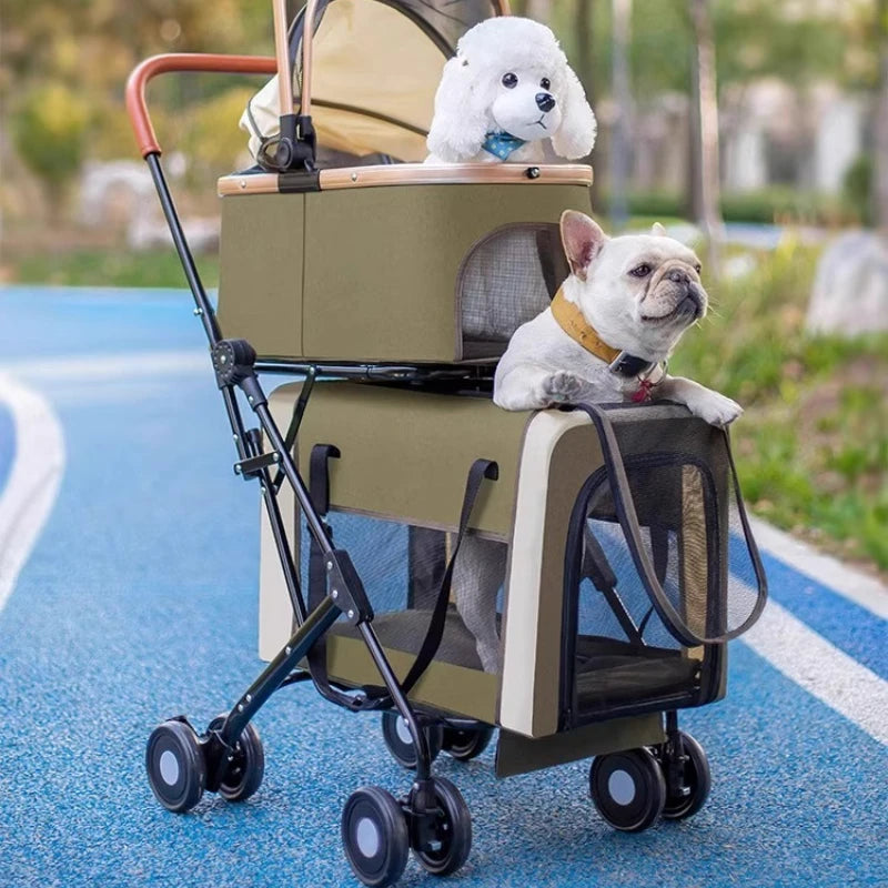 Dog Stroller, Detachable Pet Carrier Cart, Lightweight Foldable Pushcart, Outdoor Travel Dog Cart for Small Pets