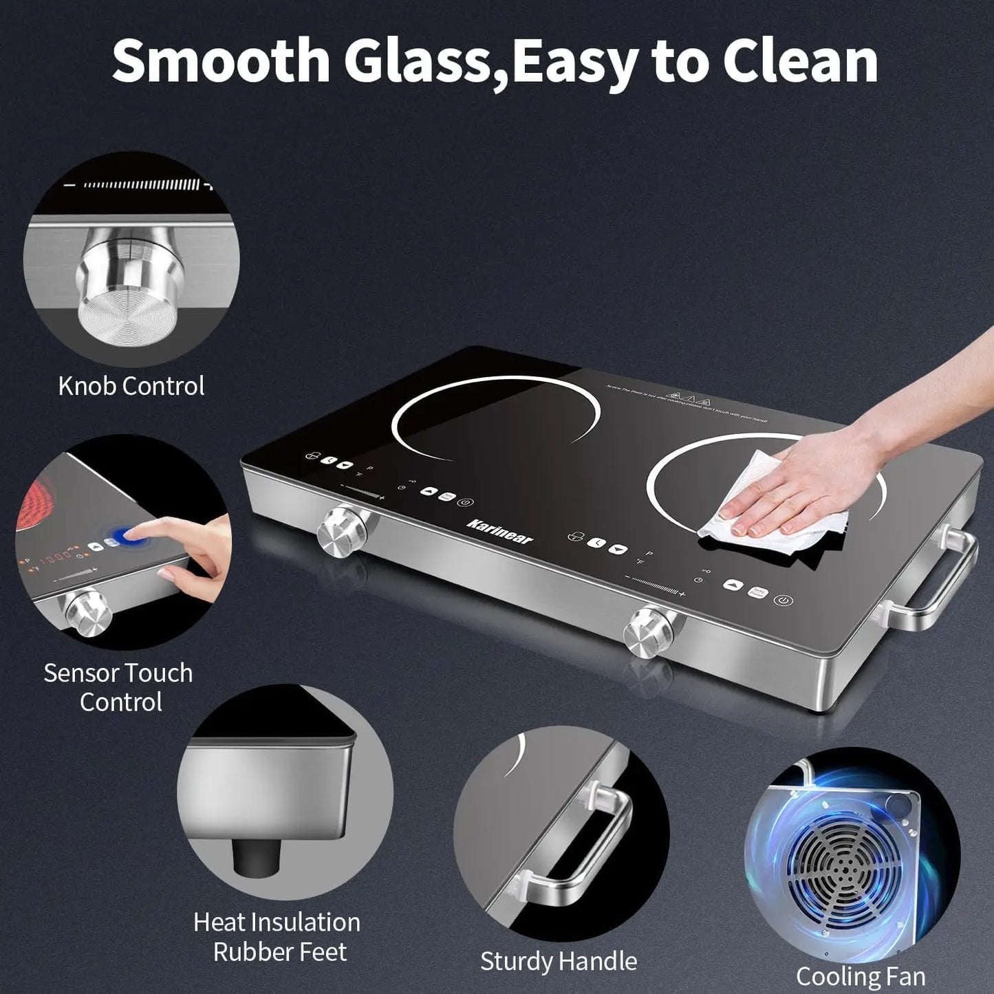 Karinear Ceramic Hob Dual Zone 3200W Plug With Safety Lock