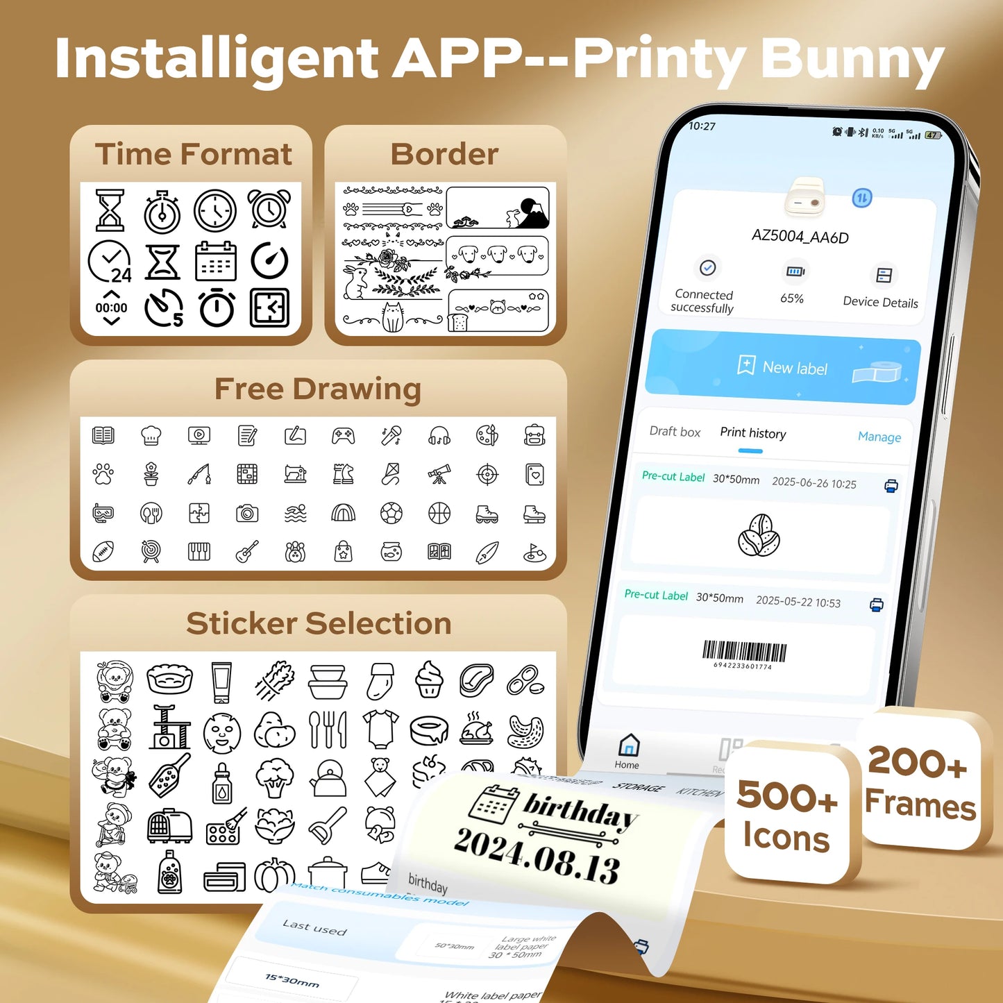 Deli Bluetooth Label Maker Machine, 2-inch Portable Handheld Retro Printer with Tape Cartridge, Inkless Electronic Labeler