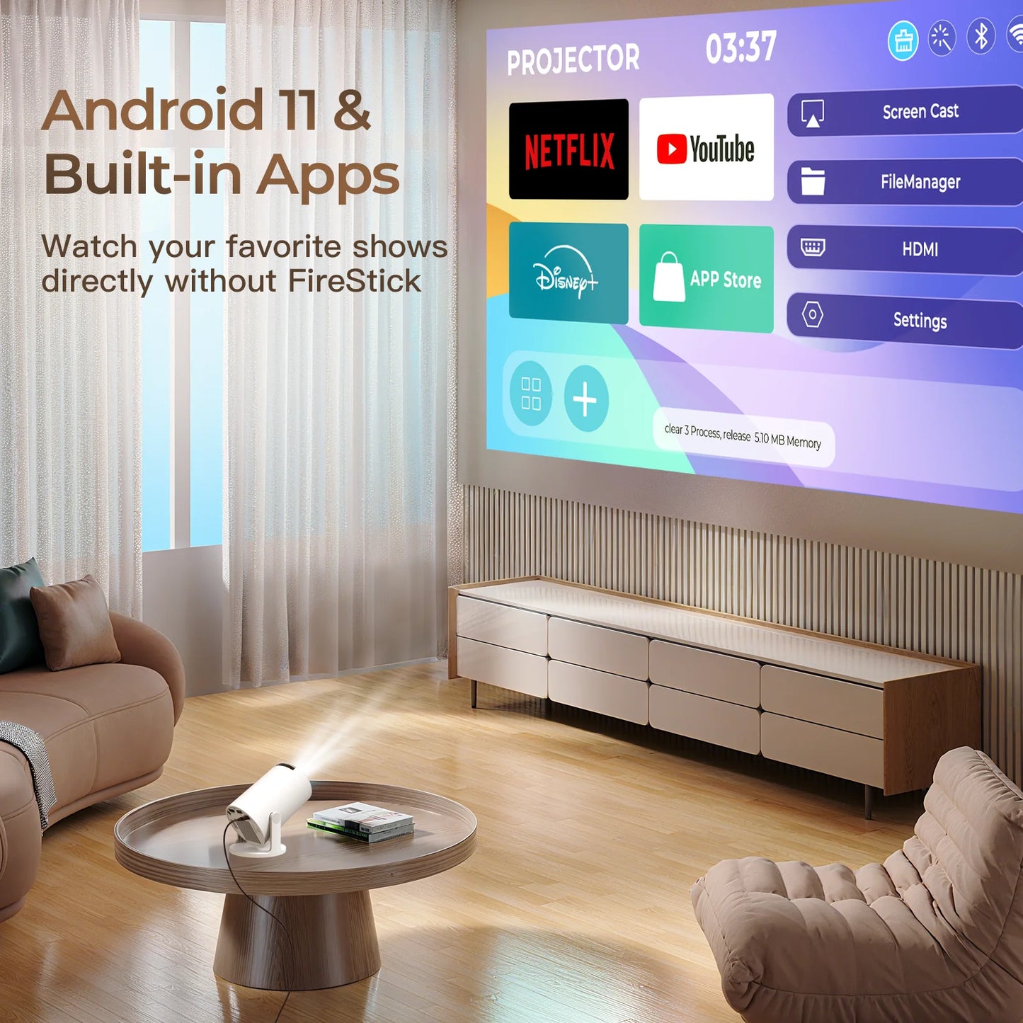 LynCast Smart Projector With WiFi Bluetooth 4K Support Auto Keystone