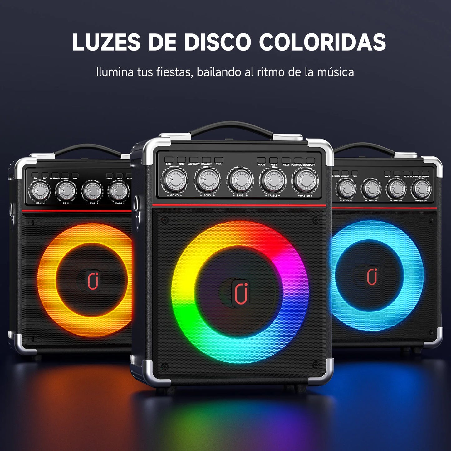 FanFun Karaoke Machine with 2 Wireless Mics & 1 Wired Mic,Portable Bluetooth Karaoke Speaker with LED Lights for Kids and Adults