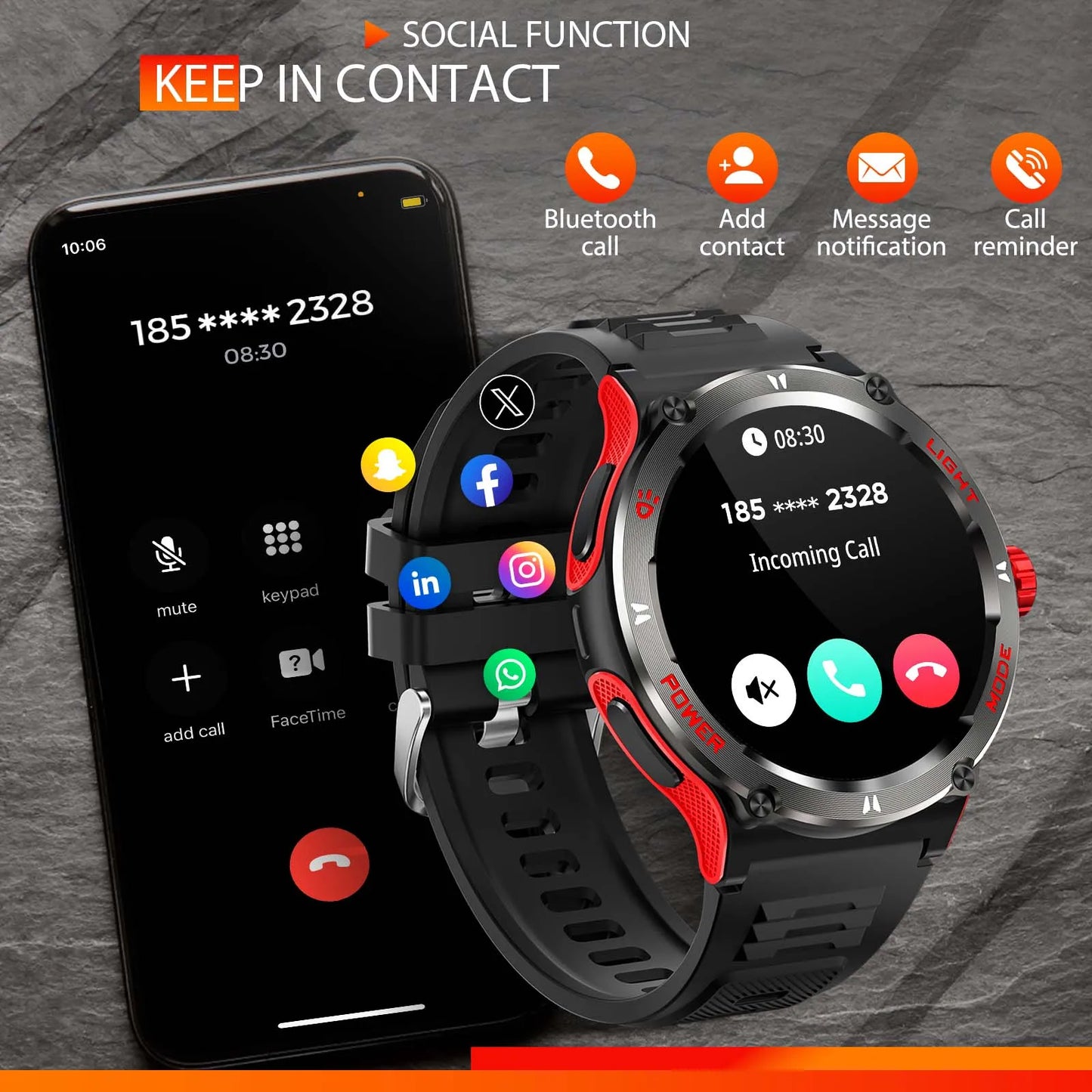 EIGIIS KT76 Smart Watch 3ATM Waterproof With Compass Bluetooth