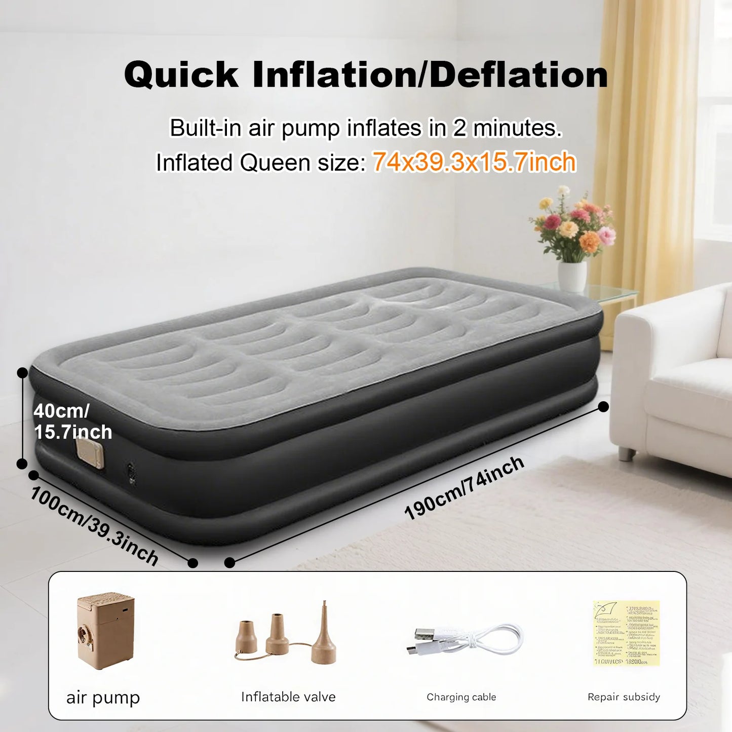 1-2 Person PVC Automatic Inflatable Mattress Camping Home Built-In Pump Bed Thickened For Indoor Outdoor Rest Lazy Sleeping Mat