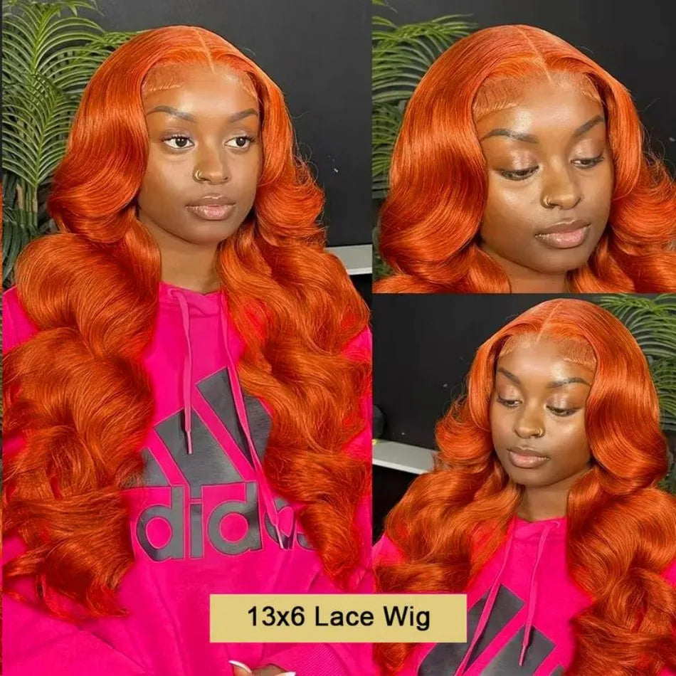Ginger Human Hair Wigs Body Wave Frontal Wig 13X6 Human Hair Colored Lace Front Wig 30 36 Inch Brazilian Pre Plucked 250 Density