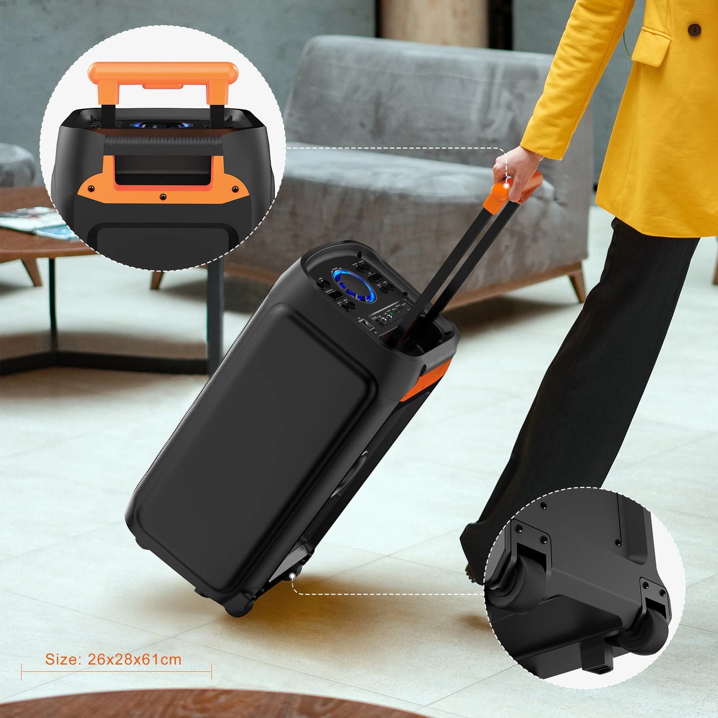 Karaoke Machine with 2 Wireless Microphones, Portable Bluetooth Speaker for Adults & Kids, Big Party PA System with Disco Lights