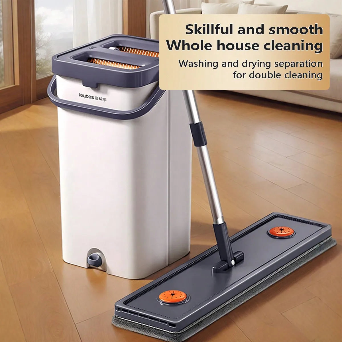 1 Pc Flat Mop And Bucket Set, With 2PCS Washable Composite Microfiber Mops Pad, With Self-Cleaning System, With Self-Wringing